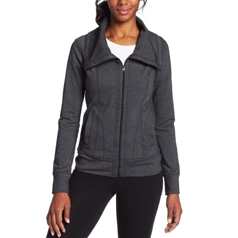 Prana Cori Women's Dark Gray Full Zip Slim Fit Large Collar Athleisure Jacket
